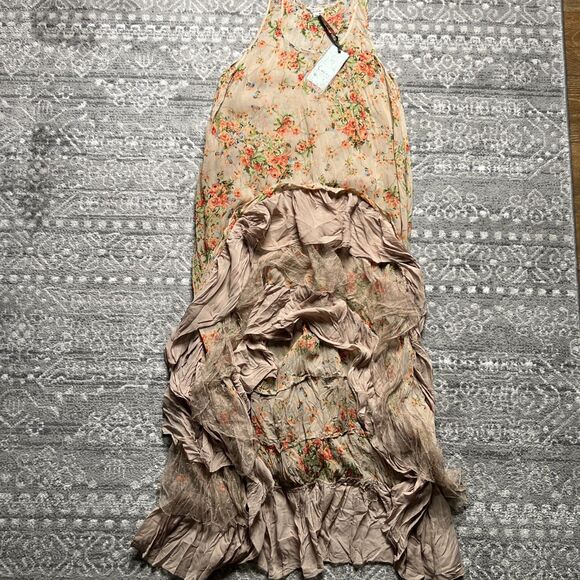 Cecico NWT Hi Low Maxi Sheer Dress Top Medium Tiered Ruffles Woodland Fairy - Picture 1 of 11